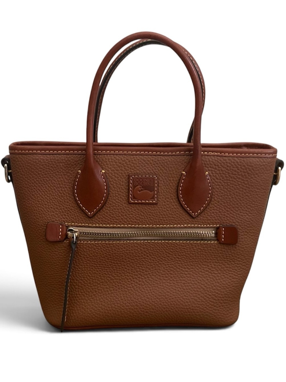 Dooney & Bourke pebbled leather small handle tote in tan with crossbody strap